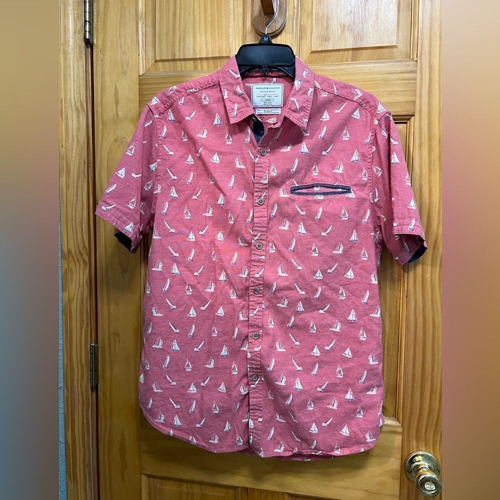 Cactus NY Shirt Men L Travellers Collection Casual Sailboat On The Road Pink